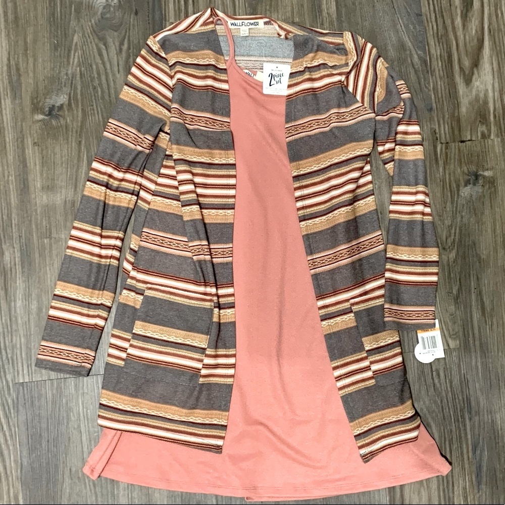 NWT Two Piece Women’s Pink Dress with Striped Cardigan